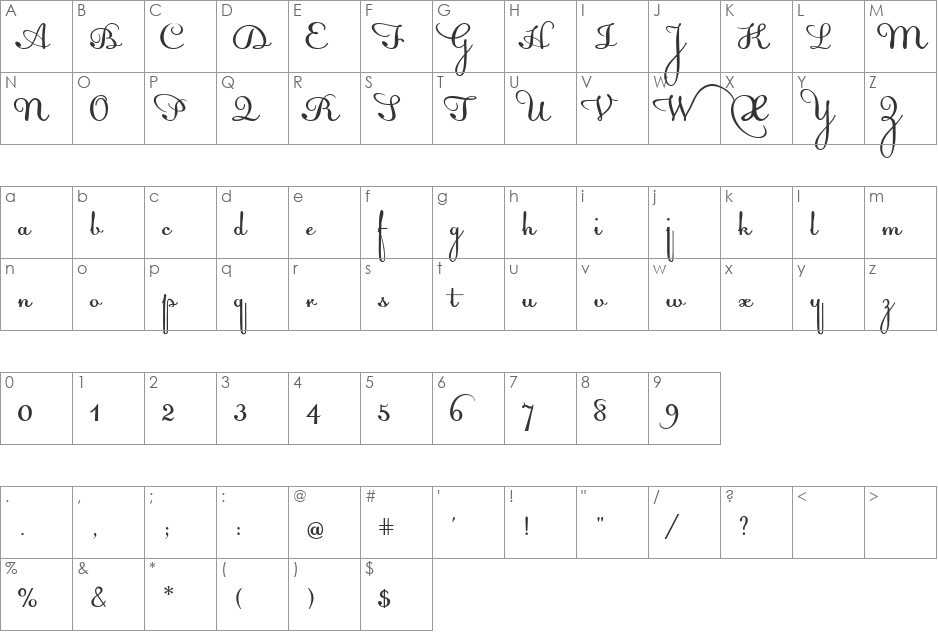 Acquest Script font character map preview