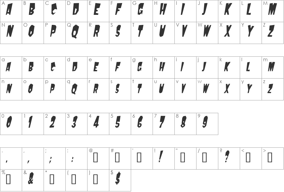 MondoCondensed font character map preview