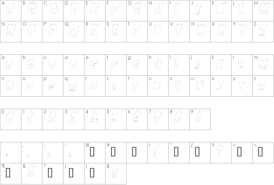 MondoOutline font character map preview