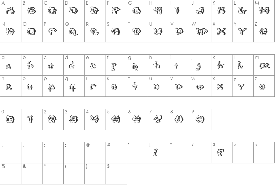 Mondrongo Trash font character map preview