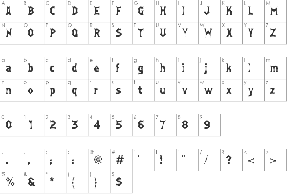 MoneyBox font character map preview