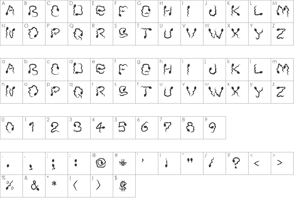 Monica'sDress font character map preview
