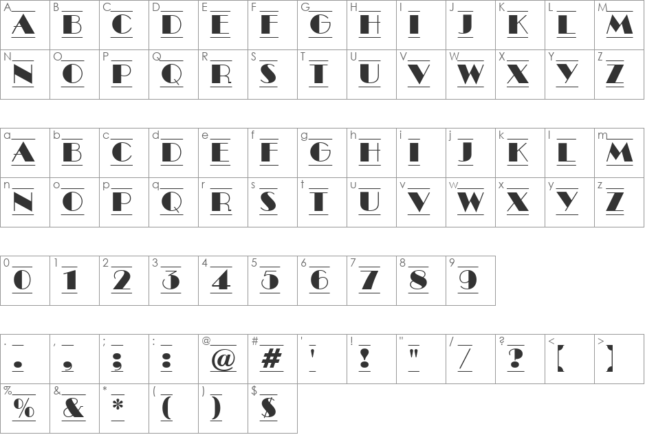 a_BentTitulDcFr font character map preview