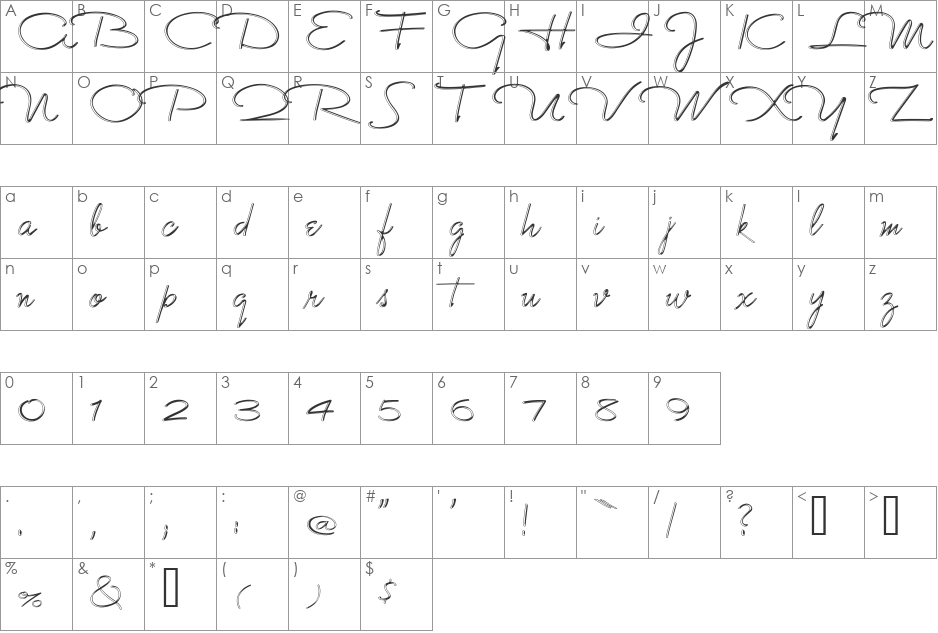 Monika 'Engraved' font character map preview