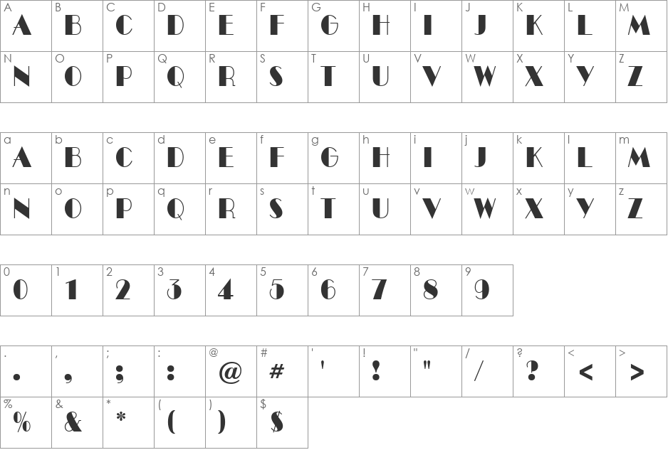a_BentTitulNr font character map preview