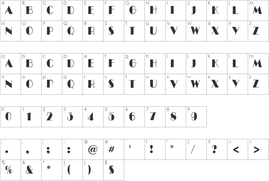 a_BentTitulRoughNr font character map preview