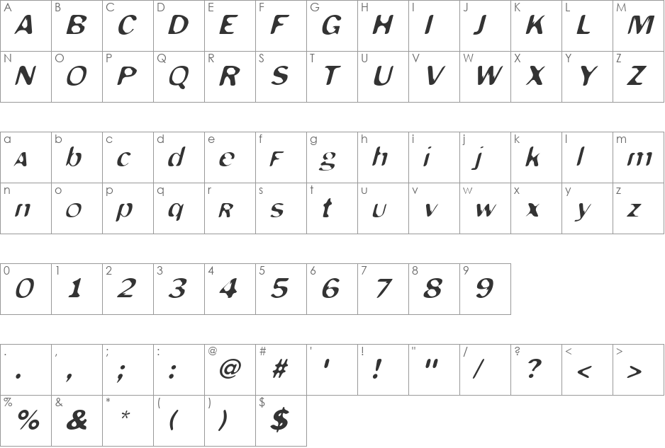 MonkeyCaughtStealing font character map preview
