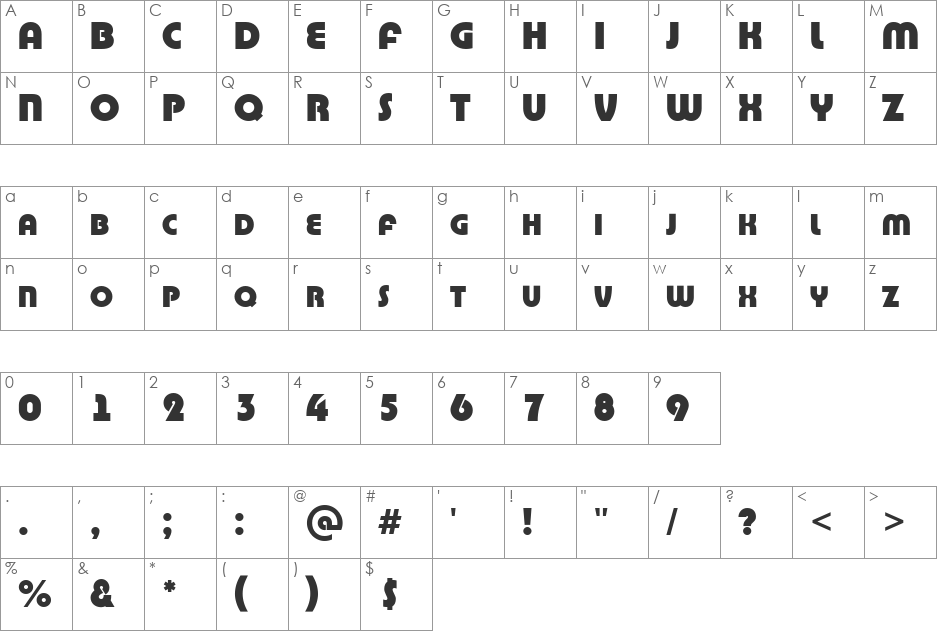 a_BighausTitul font character map preview