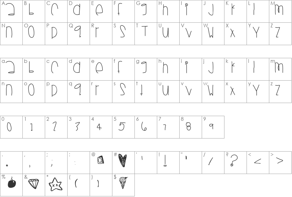 MonkeyWishes font character map preview