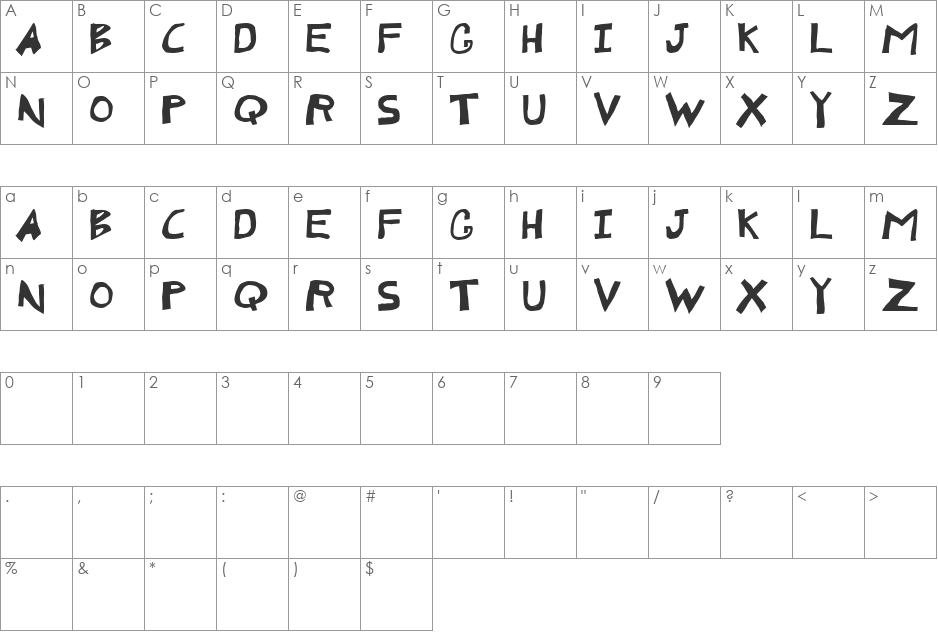 Monko font character map preview
