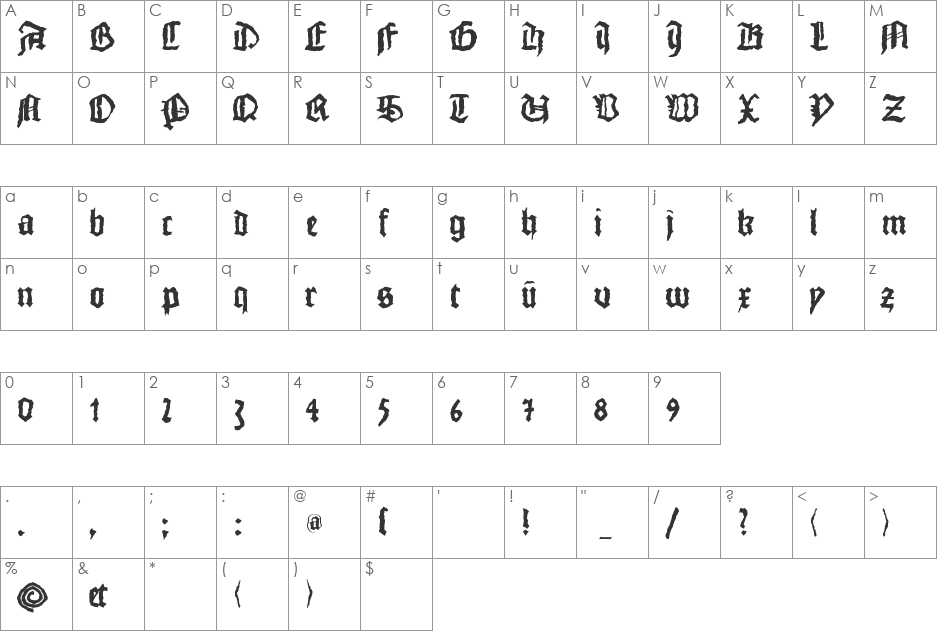 MonksWriting font character map preview