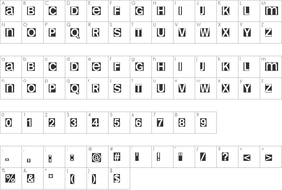 MonoAlphabet font character map preview