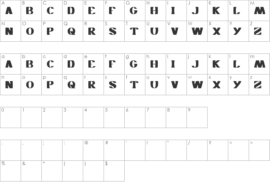 MONOCHROME font character map preview