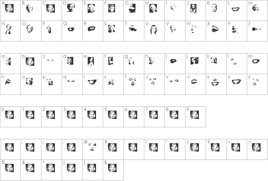 Monroe Dingbats font character map preview