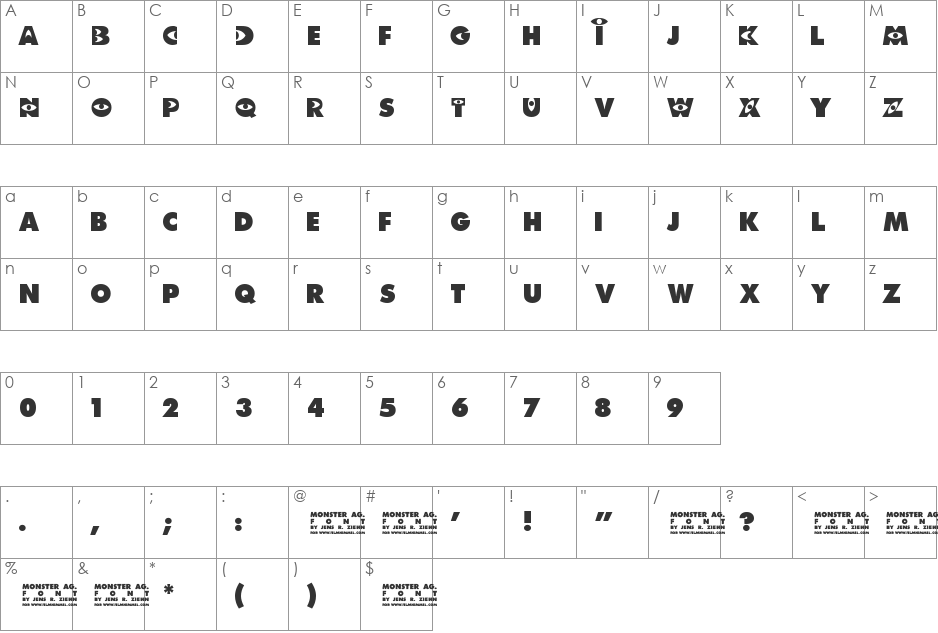 Monster AG font character map preview