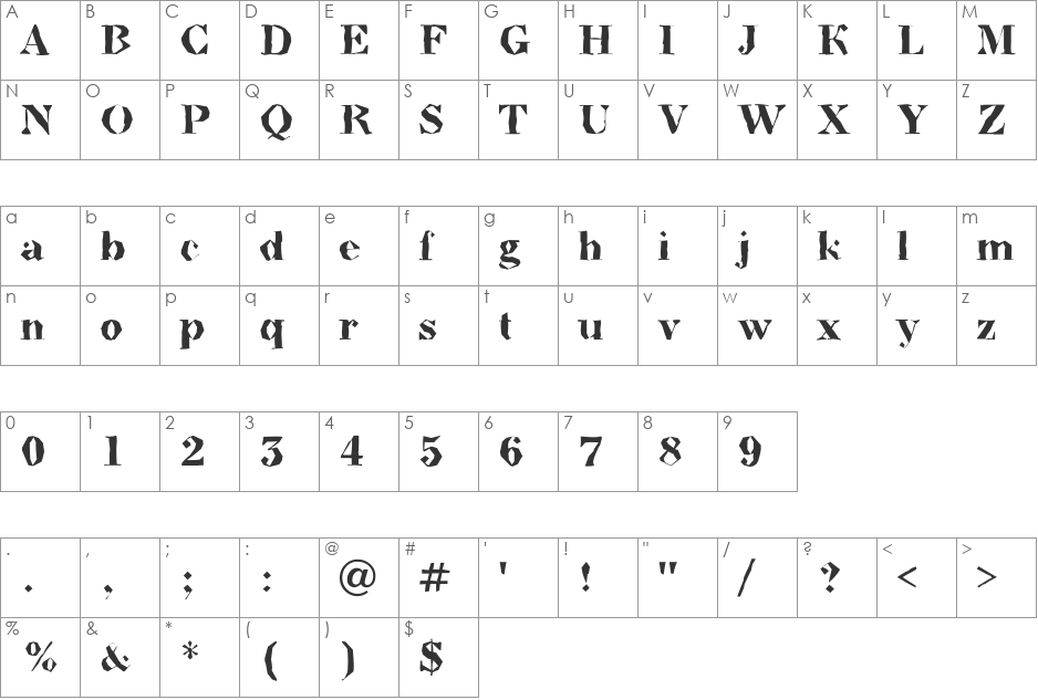 a_BodoniNovaBrk font character map preview