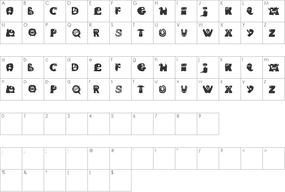 Monsterfont font character map preview