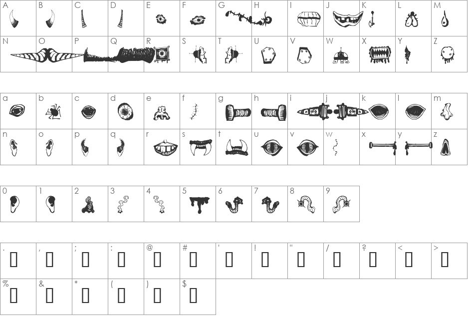 MonsterMasher font character map preview