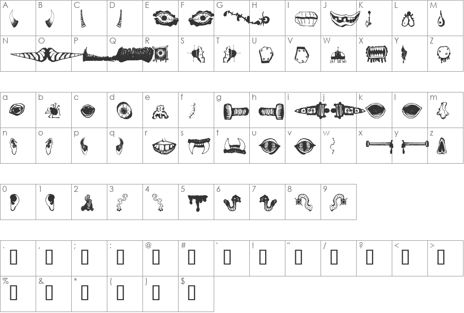 MonsterMasher font character map preview