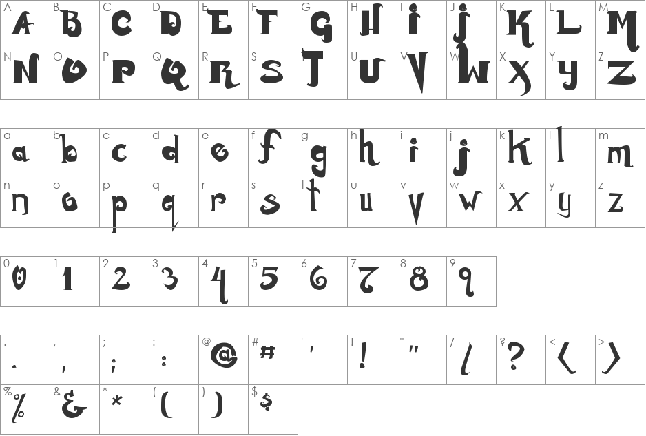 Monstur font character map preview