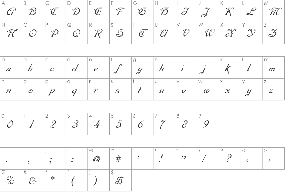 Montague font character map preview