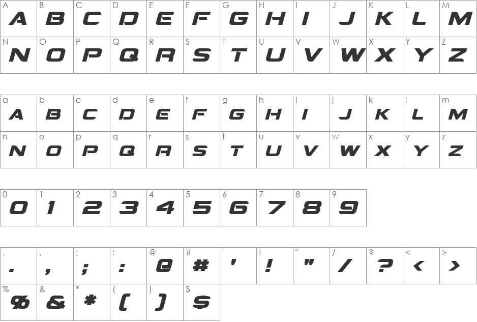 Montalban font character map preview