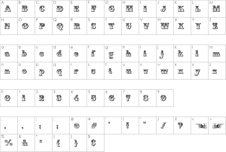Monti-Decor A font character map preview