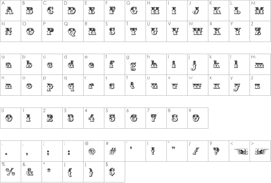 Monti-Decor B font character map preview