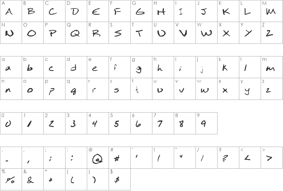 Moodica font character map preview