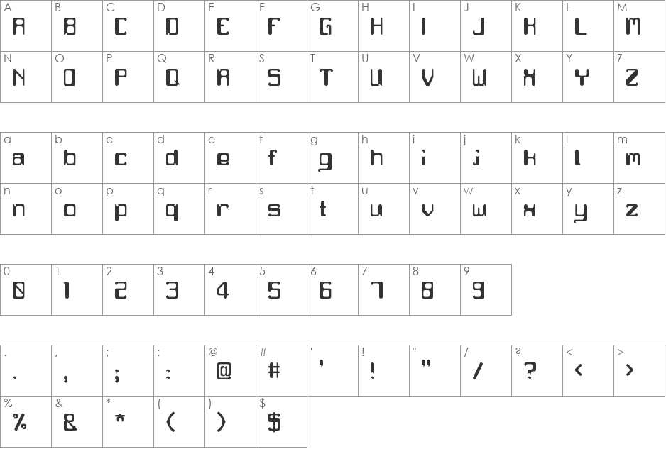 Moonbyte font character map preview