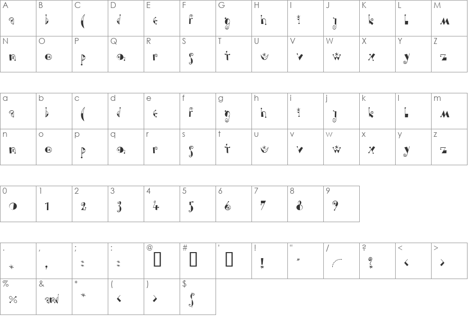 Moonchild font character map preview