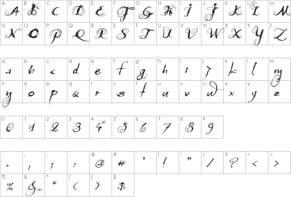 Moonlight Shadow font character map preview