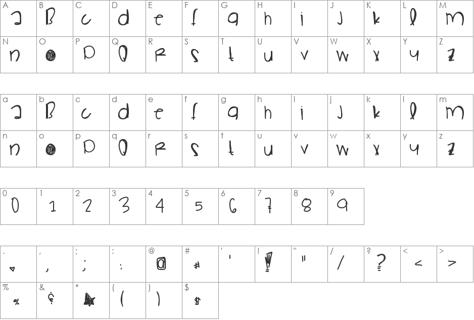 MoonShine font character map preview