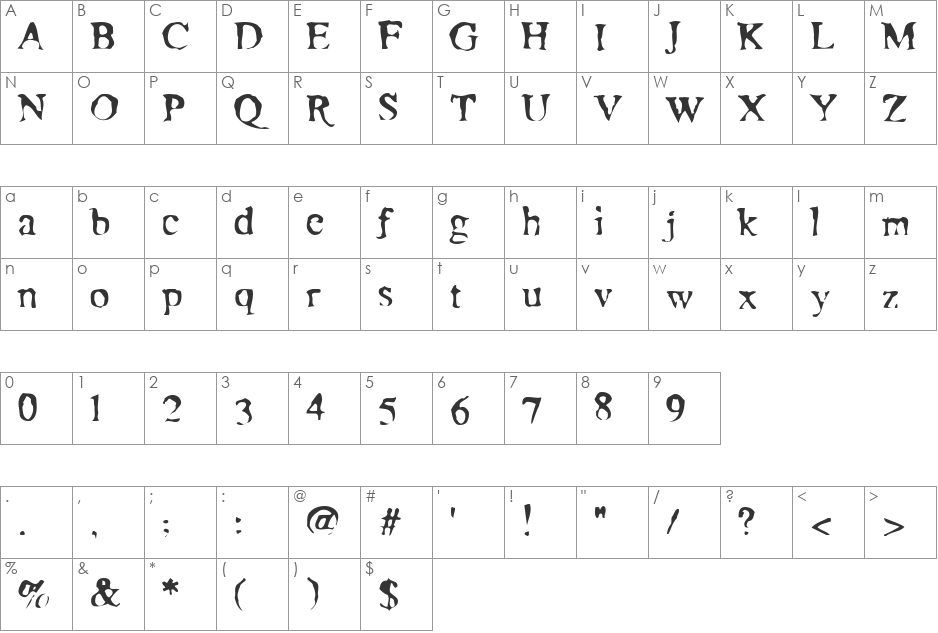 Moonshine font character map preview