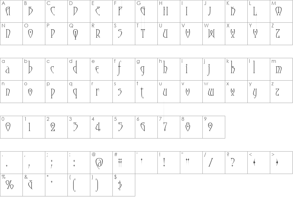 Moonstone Starlight font character map preview