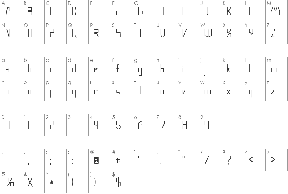 MoonwalkerCondensed font character map preview