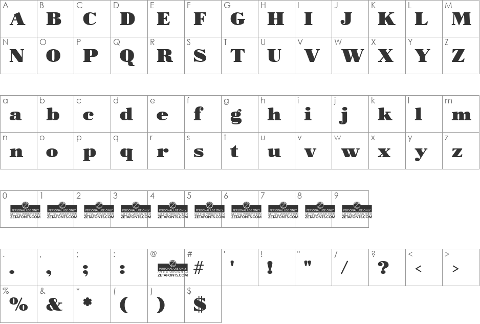 Morbodoni font character map preview