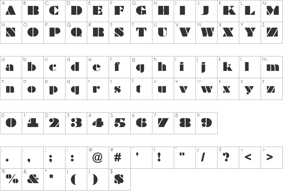 a_Bragga font character map preview