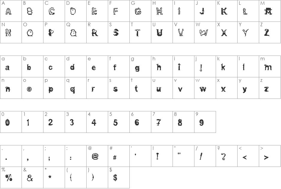 Morganismi font character map preview