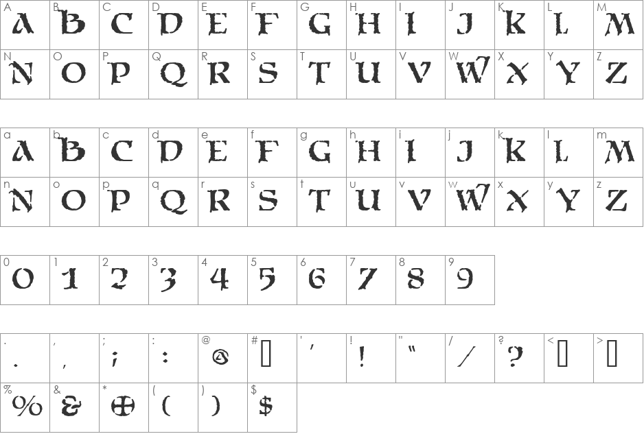 Moria font character map preview