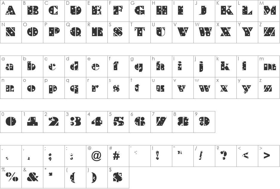 a_BraggaStars font character map preview
