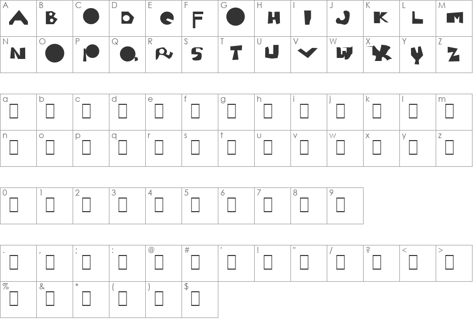 Moron font character map preview