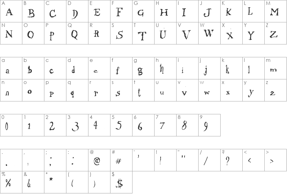 Morphine Jac font character map preview