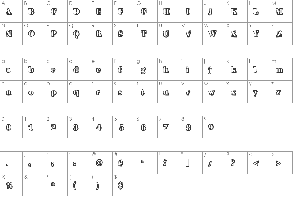 Morris font character map preview