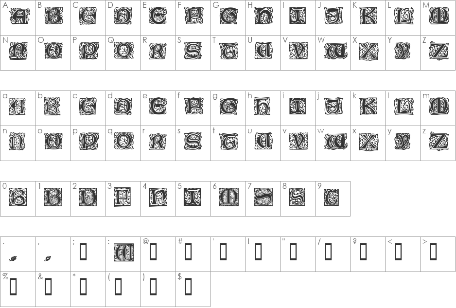 Morris Initialen font character map preview