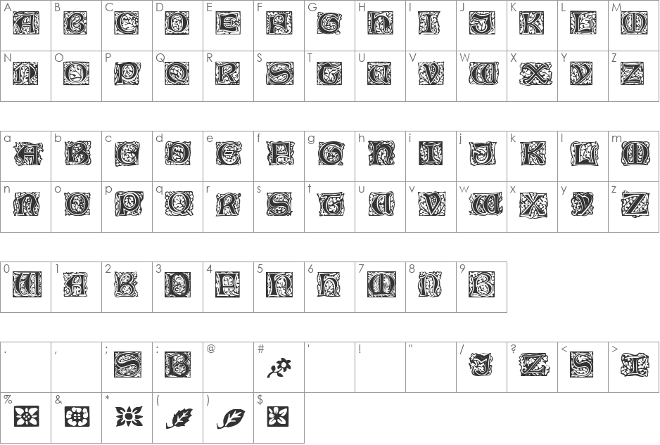 Morris Jenson Initialen font character map preview