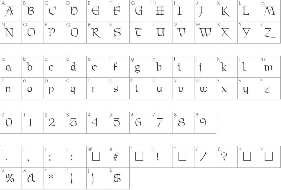 Morris SF font character map preview