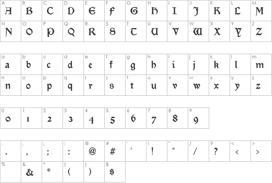 MorrisBlack font character map preview