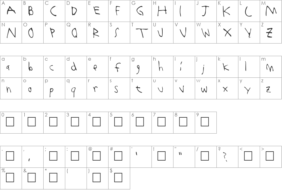 Morrissey font character map preview