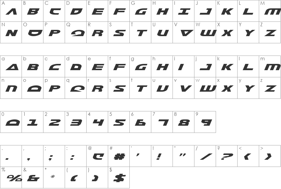 Morse NK Italic font character map preview